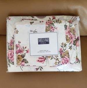 Melange Home Cotton Queen Sheet Set Cream/Floral